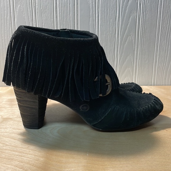 Born Thora Fringe Genuine Suede Ankle Bootie - Black - Picture 3 of 14